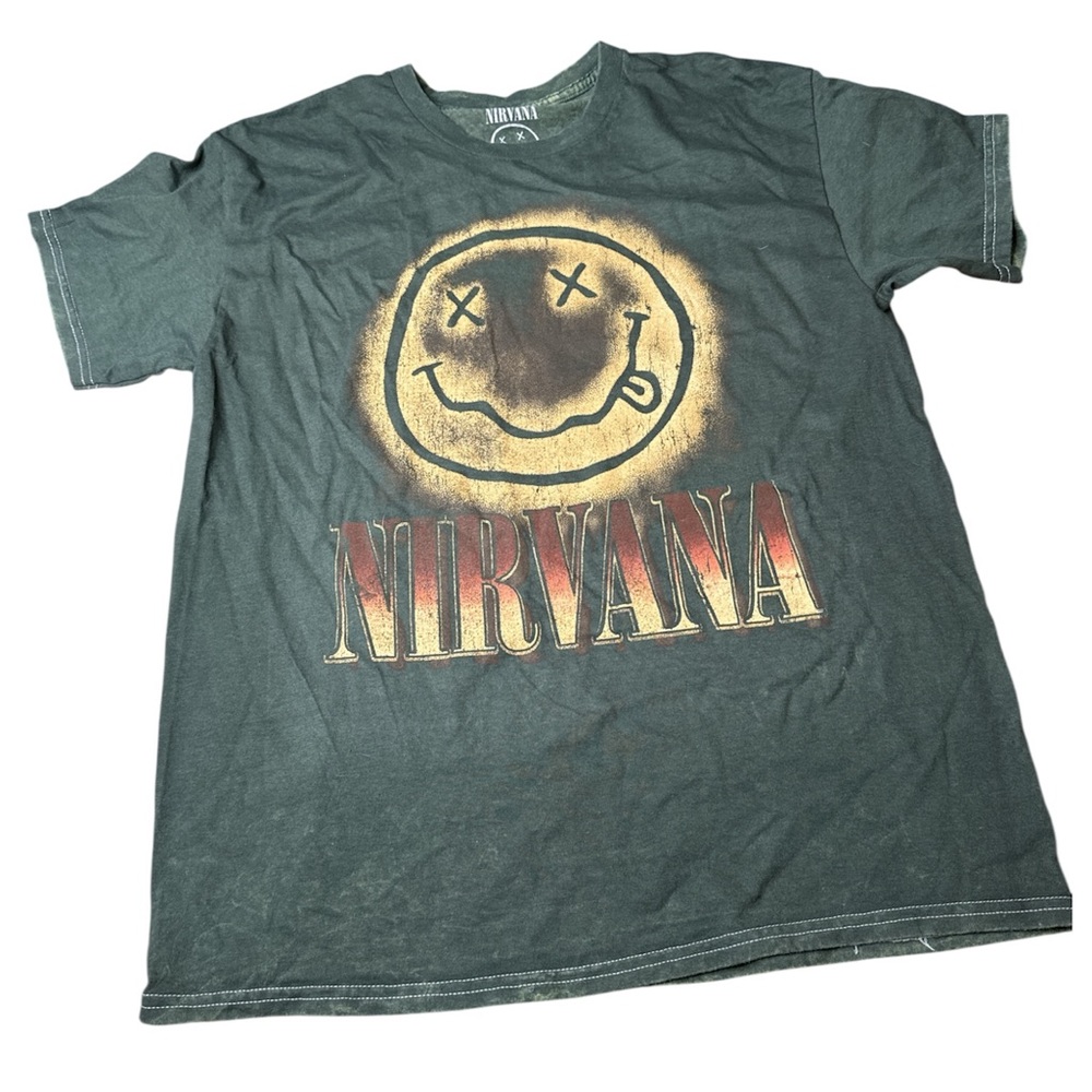Nirvana washed dye Band Tee Distressed green large